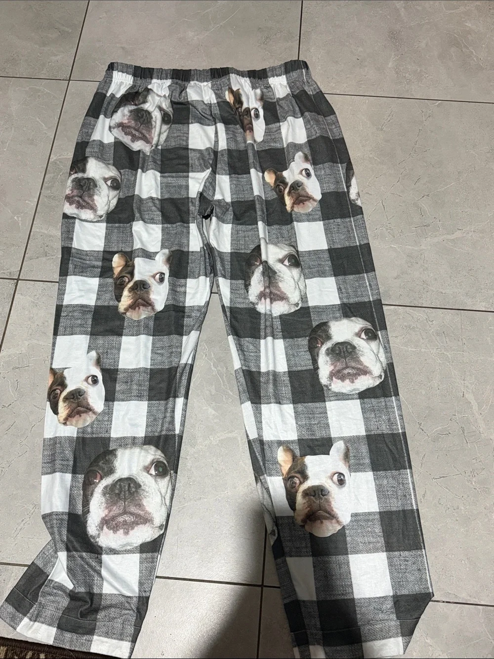 Plus 4 x Black & White Buffalo Plaid Dog Face Pajama Pants